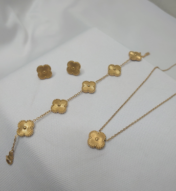 Stainless Steel Metal Clover Jewelry Set for Women Luxury Gold