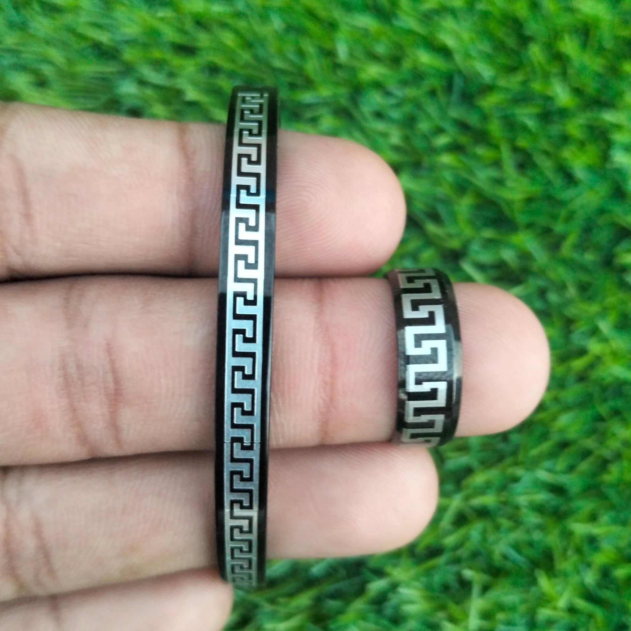 Black Versace Design Bracelet and Ring For Men's